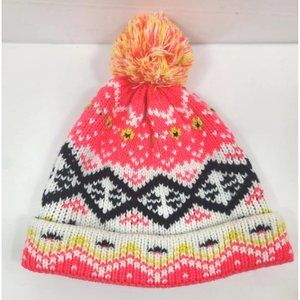 Old Navy Womens Sweater Beanie Hat Pom Pom Peach Pink Yellow Black Size Small